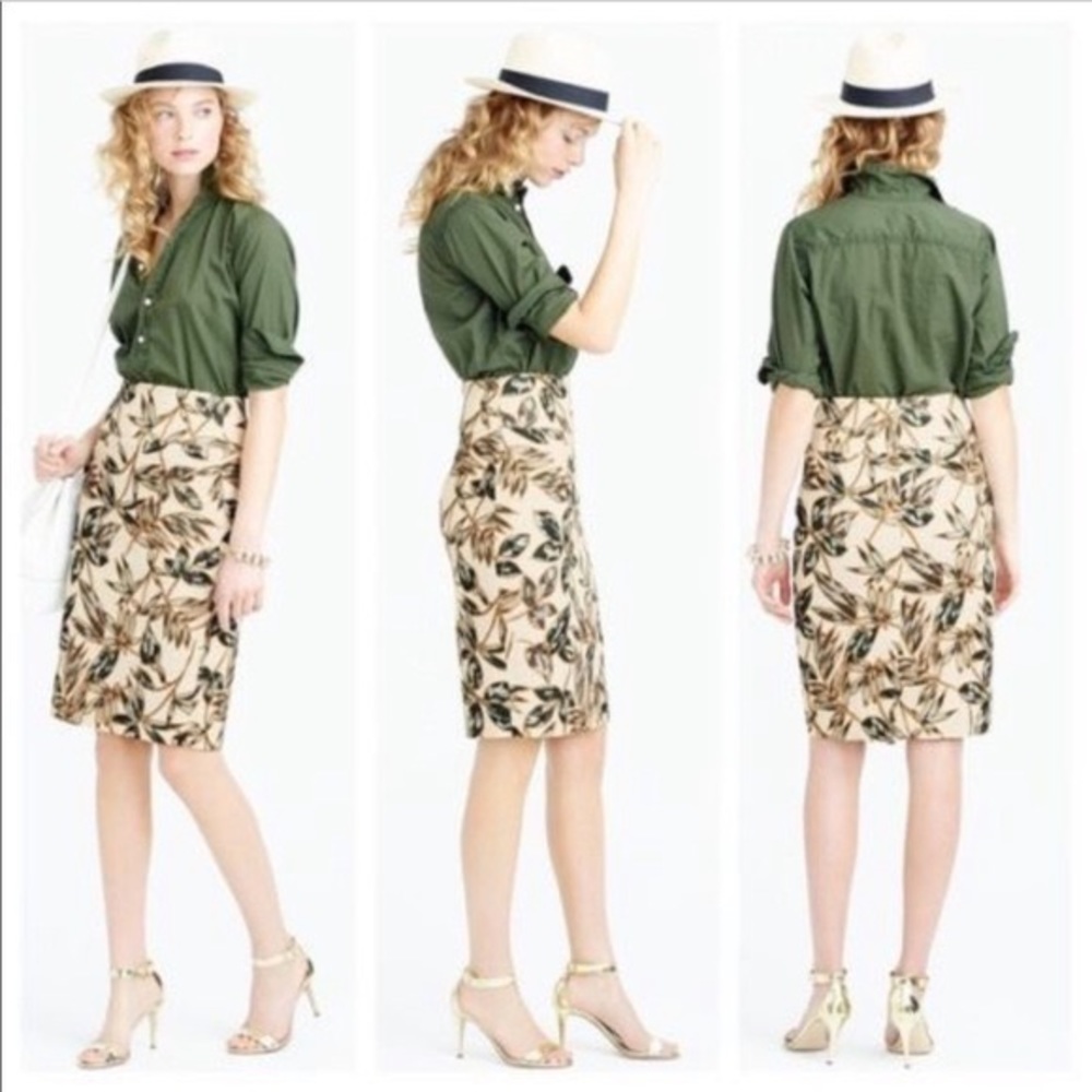 J.crew gold foil leaf pencil skirt C4745 size 4